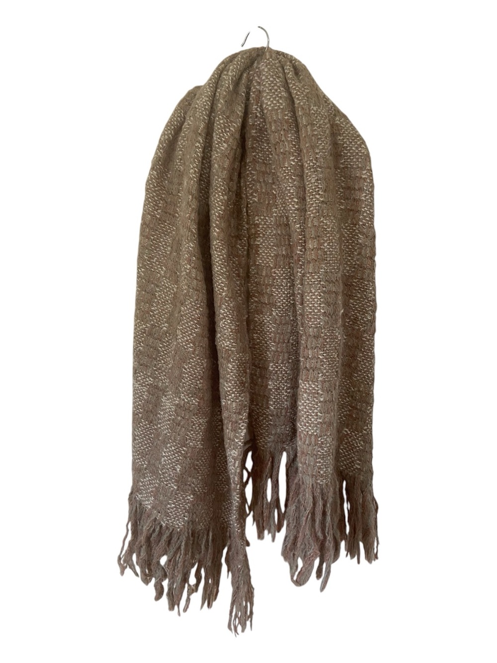 Kennebunk NWT Wool Mohair Knit Neutral Tone Large Fringe Scarf Shawl Throw